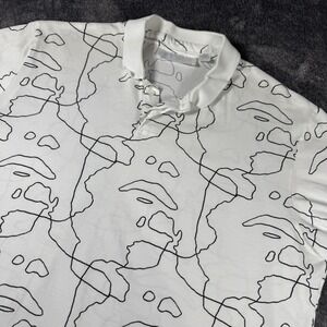 Neil Barrett Mens XXL White Abstract Print Loose Fit Short Sleeve Polo Shirt